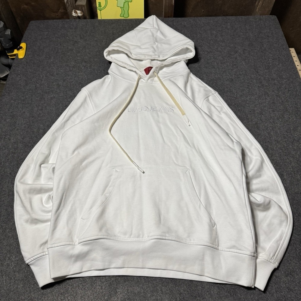 Liu Jo‎ Jeans Mens Embroidered Logo Heavyweight Hoodie White Size XL Streetwear